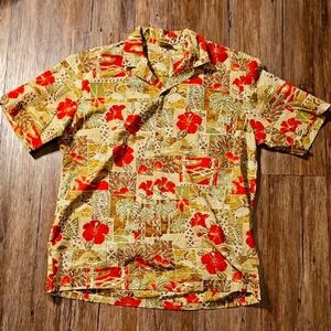Casual Men’s Short-Sleeve Hawaiian Button-Down Shirt - Red & Tan Floral